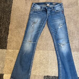 Silver Jeans Blue Flare Distressed Denim